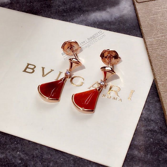 Bvlgari飾品 寶格麗diva系列 925純銀紅瑪瑙扇形裙子耳釘 耳環  zgbq3167